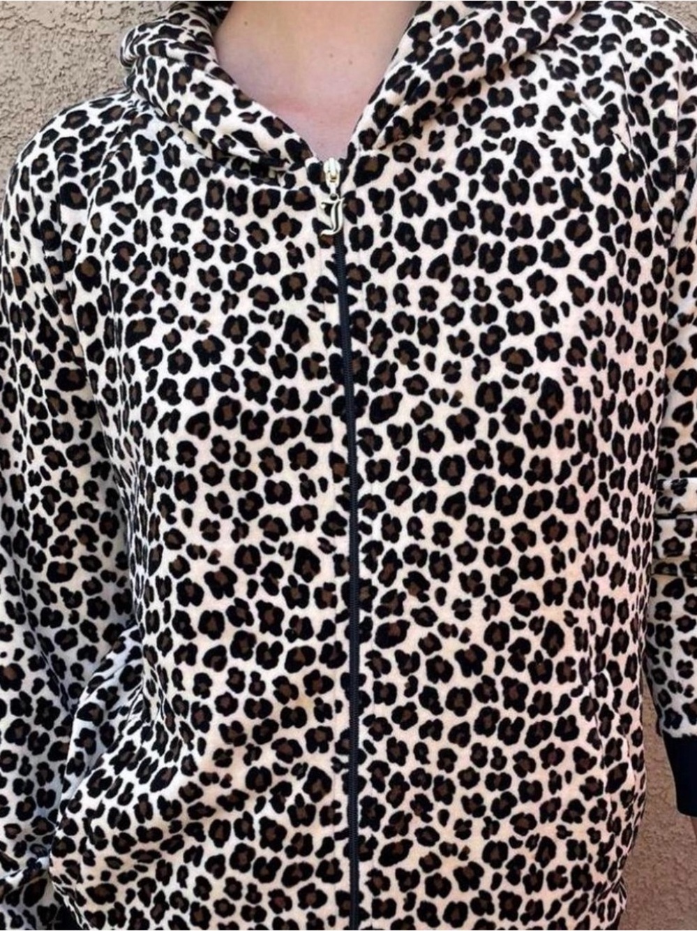 Juicy Couture Leopard-Print Zip Hoodie in Black, Brown, Cream